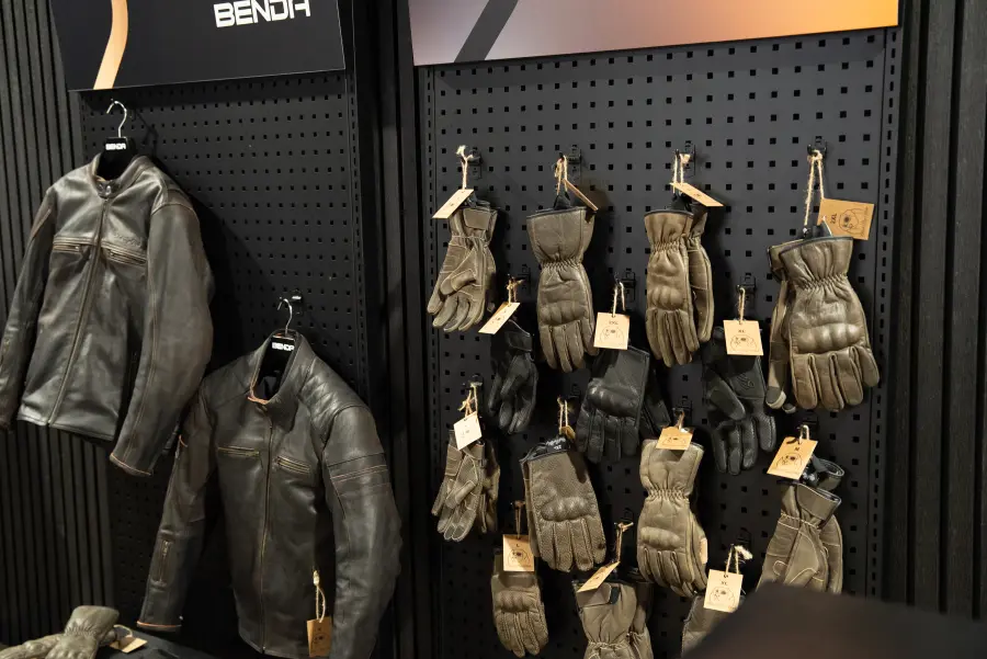 Jackets and gloves on the gear wall